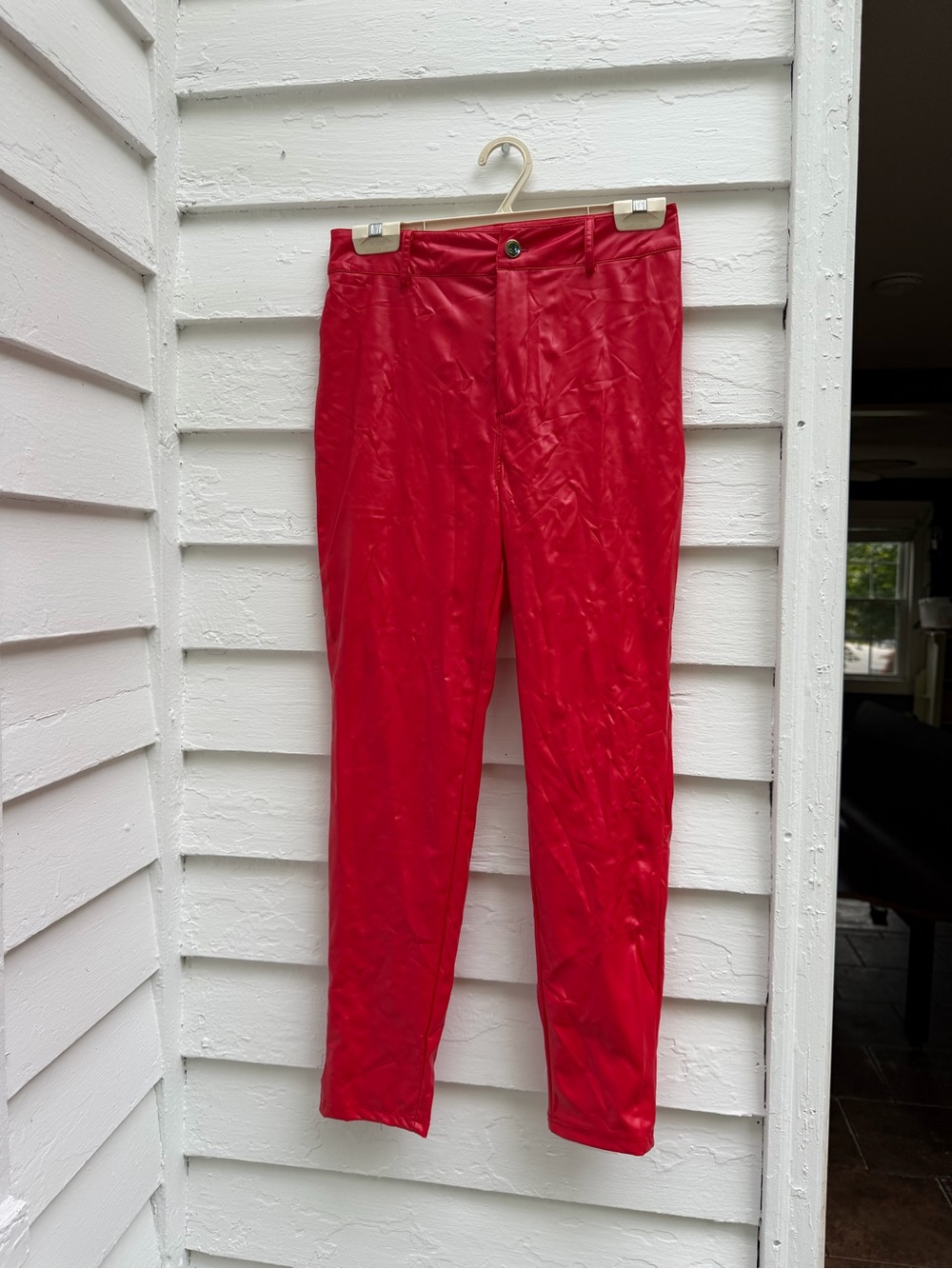 Women’s Striking Red Faux Leather Pants